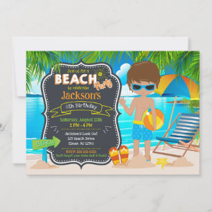 Invitation Fête d'été à la plage Anniversaire garçon tropical