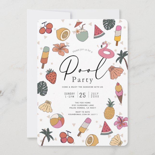 Invitation Fête d'été au bord de la piscine pour adultes (Devant)