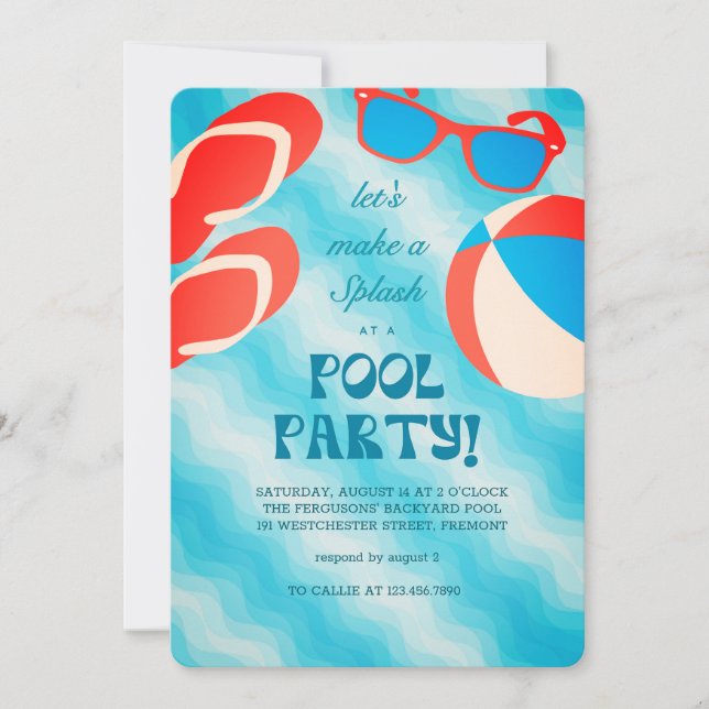 Invitation Fête d'été au bord de la piscine Splash & Chill  (Devant)