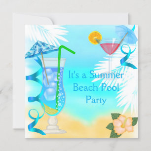 Invitation Fête d'été Cocktail Bleu Plage