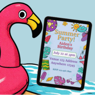 Invitation Fête d'été Coloré Anniversaire Pop Art