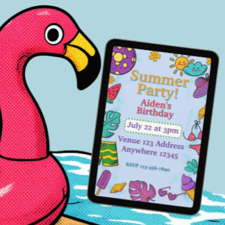 Invitation Fête d'été Coloré Anniversaire Pop Art