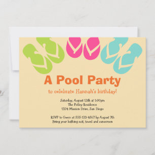 Invitation Fête d'été couleur flip flop sandales piscine plag
