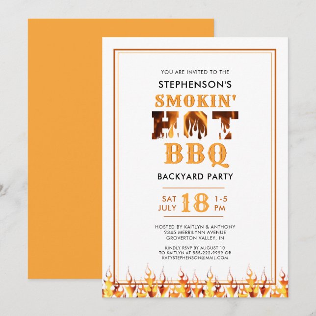 Invitation Fête d'été dans le jardin avec un barbecue à fumée (Devant / Derrière)
