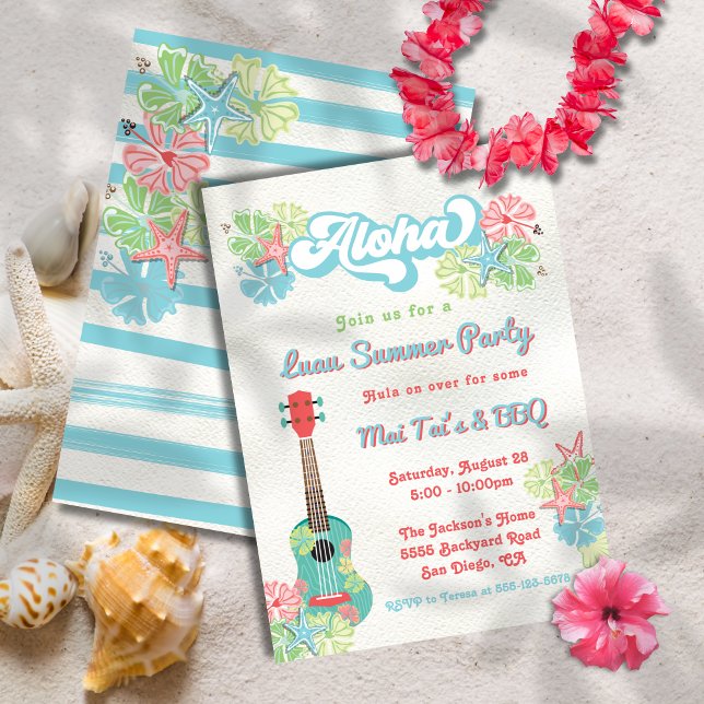 Invitation Fête d'été Fleur tropicale Luau Aloha (Créateur téléchargé)