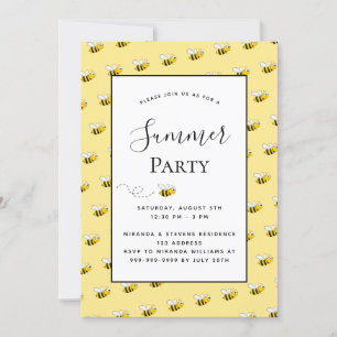 Invitation Fête d'été heureux bumble abeilles jardin bbq invi