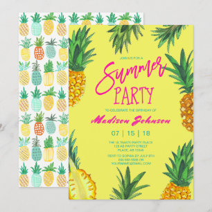 Invitation Fête d'été Jaune tendance Ananas