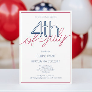 Invitation Fête d'été moderne du 4 juillet en rouge, blanc et