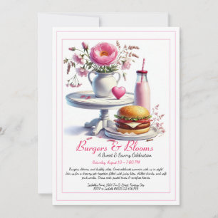 Invitation Fête d'été romantique Burger aquarelle & Rose 