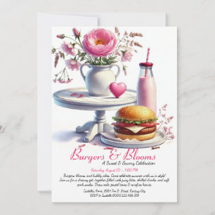 Invitation Fête d'été romantique Burger aquarelle & Rose 