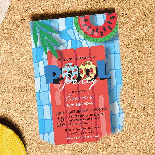 Invitation Fête d'été tropicale fête de la piscine (Créateur téléchargé)
