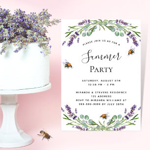 Invitation Fête d'été violette florale à la lavande en plein