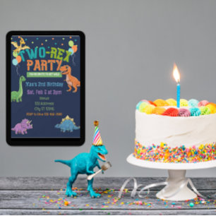 Invitation Fête Deux-Rex Dinosaure 2e Anniversaire