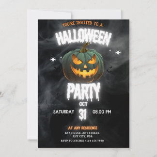 Invitation Fête d'Halloween à la citrouille lumineuse