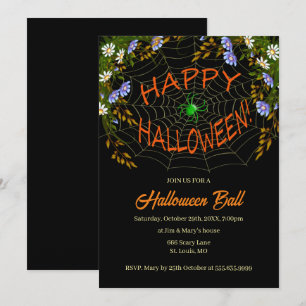 Invitation Fête d'Halloween à la toile d'araignée florale