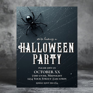 Invitation Fête d'Halloween araignée noire effrayante et toil