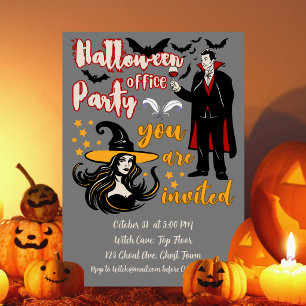 Invitation Fête d'Halloween au bureau Dracula Sorcière