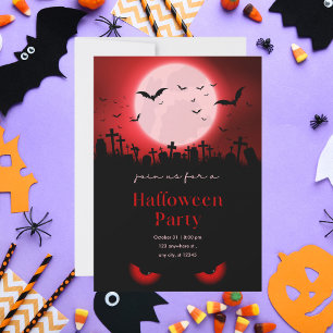Invitation Fête d'Halloween au cimetière de la Lune Rouge sin