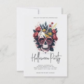 Invitation Fête d'Halloween au crâne floral