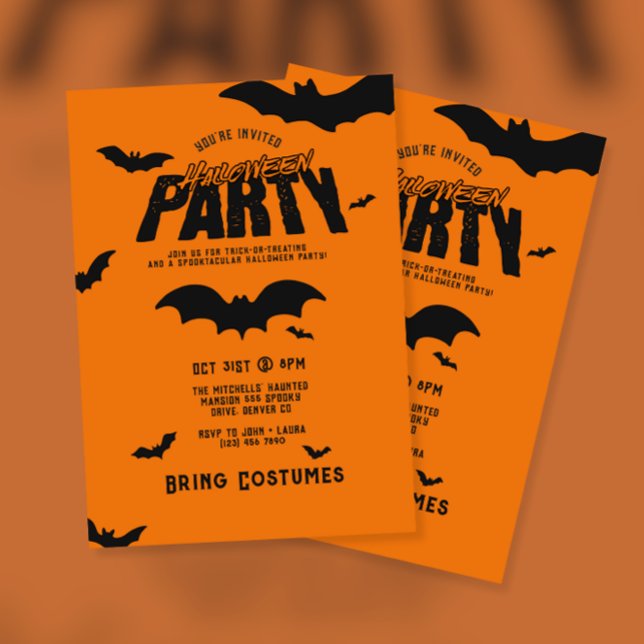 Invitation Fête d'Halloween aux chauves-souris terrifiantes (Créateur téléchargé)