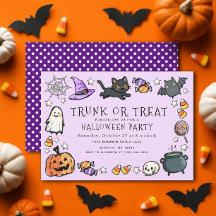 Invitation Fête d'Halloween aux crayons pour enfants Trunk or