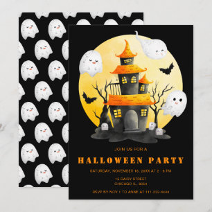 Invitation Fête d'Halloween avec Maison hantée et Fantômes