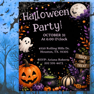 Invitation Fête d'Halloween avec un fantôme et une citrouille