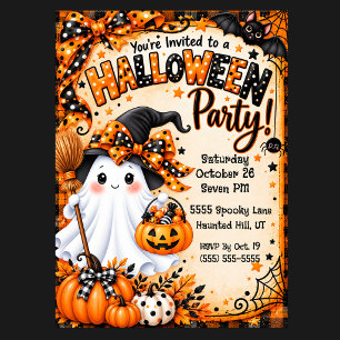 Invitation Fête d'Halloween avec un fantôme mignon