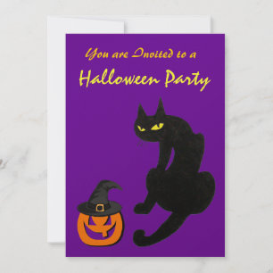 Invitation FETE D'HALLOWEEN BLACK CAT Métallic Or