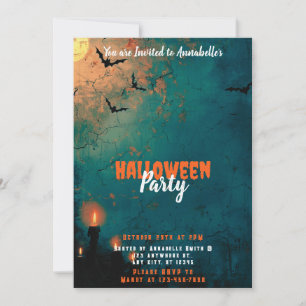 Invitation Fête d'Halloween Bougies Pleine Lune Chauves-souri