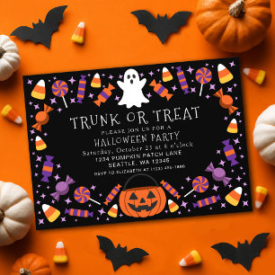 Invitation Fête d'Halloween Candy Kids Trunk or Treat Mignonn