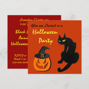 INVITATION FÊTE D'HALLOWEEN CHAT NOIR