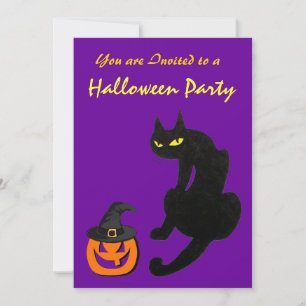 INVITATION FÊTE D'HALLOWEEN CHAT NOIR