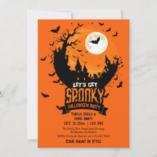 Invitation Fête d'Halloween Château Hanté Chauve-Souris Sombr
