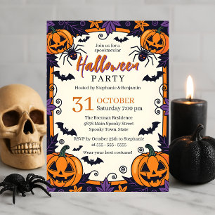 Invitation Fête d'Halloween Citrouille Épouvantable Orange Vi