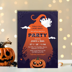 Invitation Fête d'Halloween Citrouille Fantôme Cimetière Viol