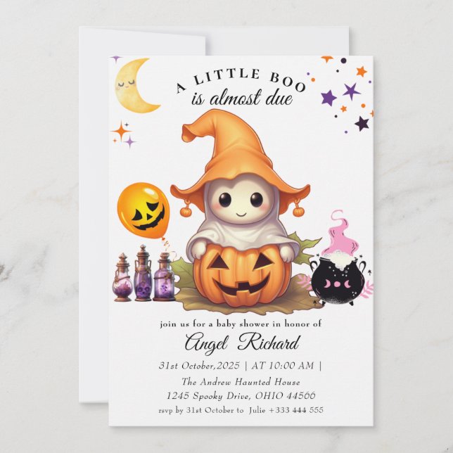 Invitation Fête d'Halloween Citrouille Little Boo Baby Shower (Devant)