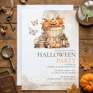 Invitation Fête d'Halloween Citrouilles Neutres Aquarelle