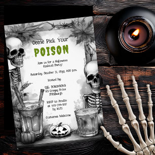 Invitation Fête d'Halloween Cocktail empoisonné squelette vin