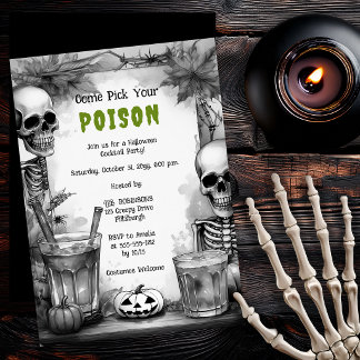 Invitation Fête d'Halloween Cocktail empoisonné squelette vin