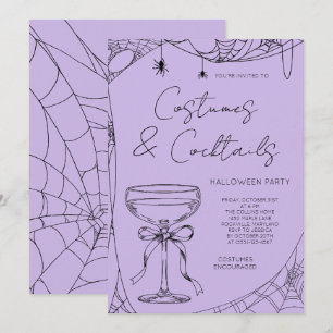 Invitation Fête d'Halloween Costumes Lavande et Cocktails