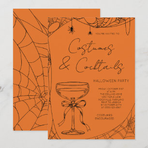 Invitation Fête d'Halloween Costumes Orange et Cocktails