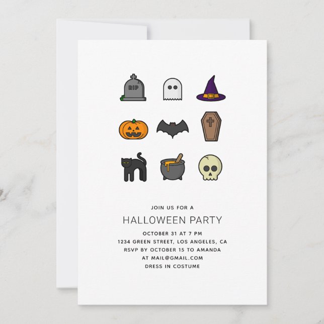 Invitation Fête d'Halloween. Crâne, citrouille, chauve-souris (Devant)
