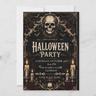 Invitation Fête d'Halloween crâne gothique
