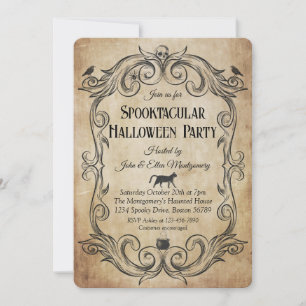 Invitation Fête d'Halloween Crâne Gothique Vintage Adulte