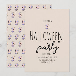 Invitation Fête d'Halloween crâne vintage doodle