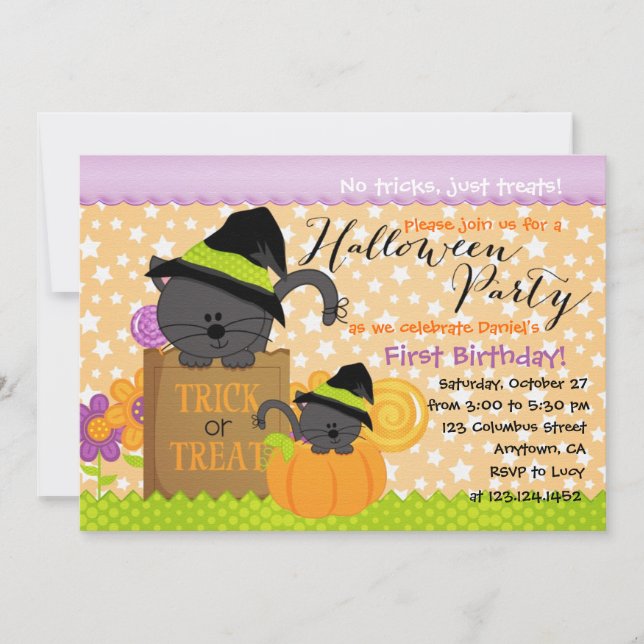 Invitation Fête d'Halloween Cute Kittens pour les enfants (Devant)