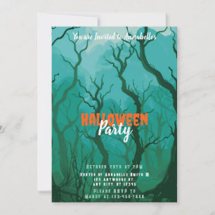 Invitation Fête d'Halloween dans une forêt brumeuse et effray
