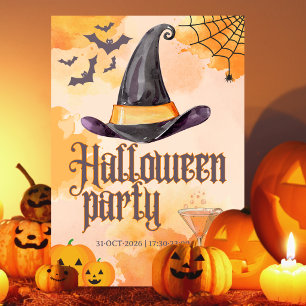 Invitation Fête d'Halloween de bureau orange mignonne avec lo