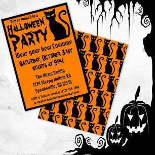 Invitation Fête d'Halloween de chat noir